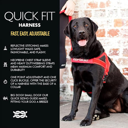 EzyDog Quick Fit Dog Harness, Soft Neoprene Padding - Medium, Gray | Fast One-Click Buckle, Adjustable Fit, Strong Reinforced Materials, Reflective Stitching, No Pull Dog Harness, Easy Walking