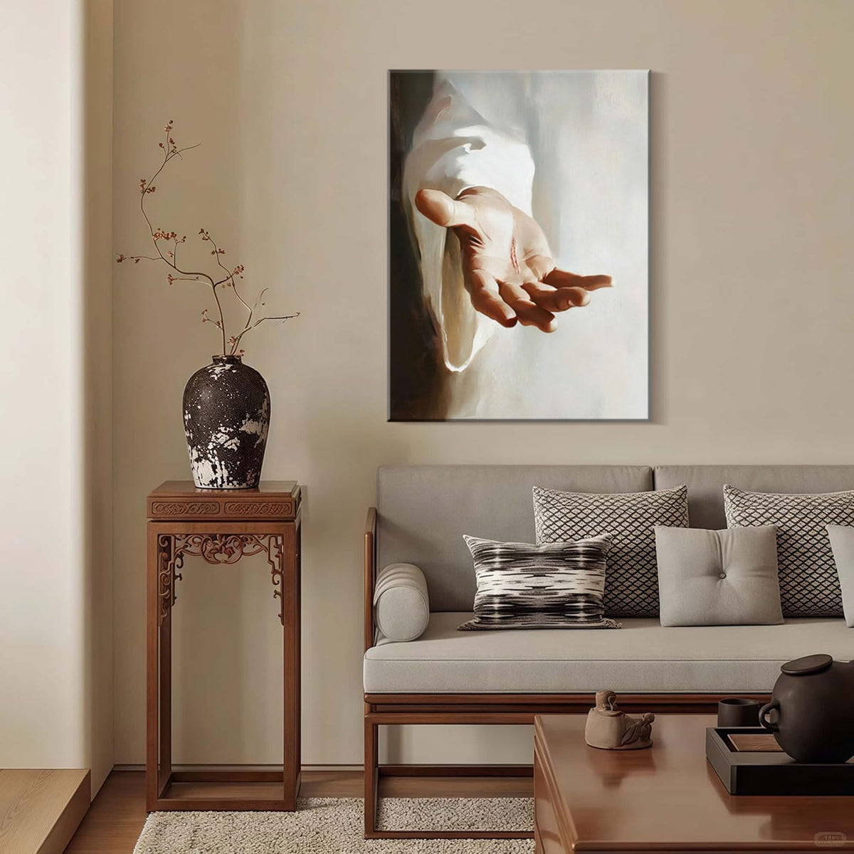 Framed Canvas Jesus Hands Wall Decor Wall Art Gallery Decor Unique Print Wall Decor for Living Room Bedroom Church Home Decor 12x16 Inch Ready to Hang