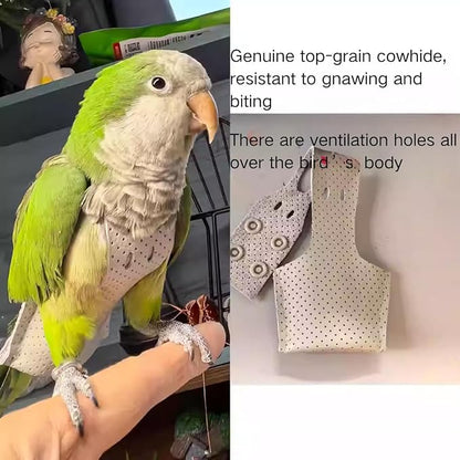 Premium Genuine Cowhide Bird Flight Harness Anti Bite Breathable Parrot Diaper Parrot Suit with Leash for Parakeet Conure Quaker Flying Clothes Rope and Handle (Without Leash,Small)