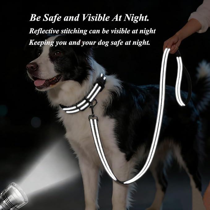 Dog Collar Leash Set, Gradient Color, with Safety Reflective Strips, 5 ft Matching Leash, Neoprene Padded Handle, Adjustable 4 Sizes for Small Medium Large Dogs.(XS, Black Grey)