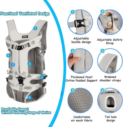 PetBonus Pet Front Dog Carrier Backpacks, Adjustable Pet Backpack, Legs Out Easy-fit Puppy Chest Carrier for Medium Small Dogs, Hands Free for Hiking, Cycling (Grey, XL) | Hands Free, Adjustable, Safety Strap, Walking Hiking Cycling Motorcycle bag, For...