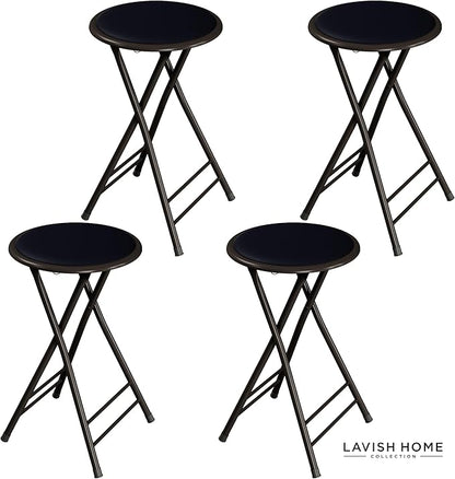 Lavish Home Set of 4 Counter Height Bar Stools – 24-Inch Backless Folding Chairs with 225lb Capacity for Kitchen, Rec Room, or Game Room (Black)