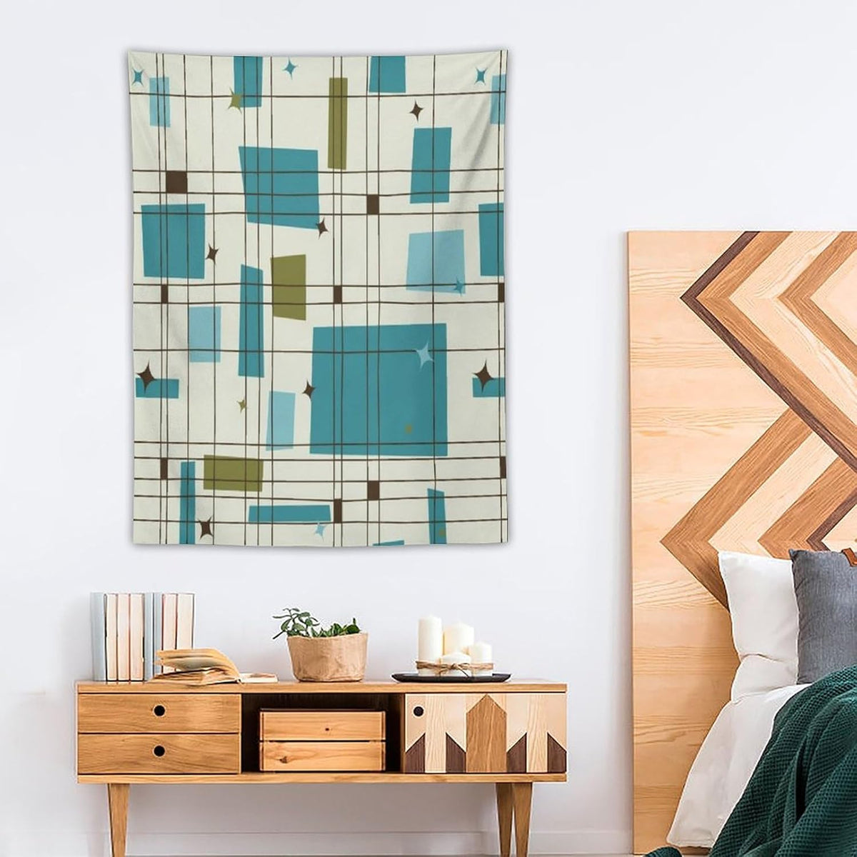 ICMOLYYENLO Boho Medieval Cat Tapestry, Abstract Atomic Starburst Geometric Aesthetic Art Wall Hanging For Bedroom Living Room Dormitory 60x60 Inches