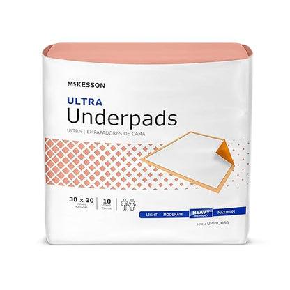 McKesson Ultra Underpads, Heavy Absorbency, Elderly, 30 x 30 in, 100 ct | Disposable Chux Pads for Adults, and Baby, Pee Pads, Incontinence Bed Pads