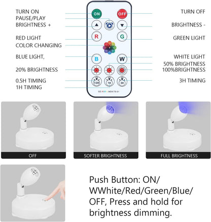 Cordless Spotlight Battery Operated, RGB Indoor Plant Light, Dimmable Accent Uplight with Remote, Color Changing Display Lighting for Picture Tree Photo Dartboard Painting Art