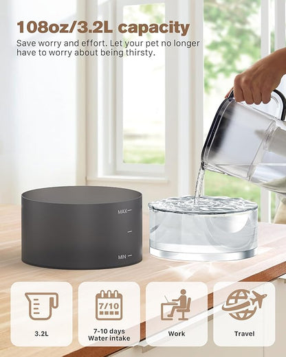 Cat Water Fountain: 108oz/3.2L Cat Fountain Super Silent Pet Water Fountain - Water Fountains for Cats Indoor - Faucet Cat Fountain- Suitable for Cats and Dogs - with 6 Filters & 3 Sponges