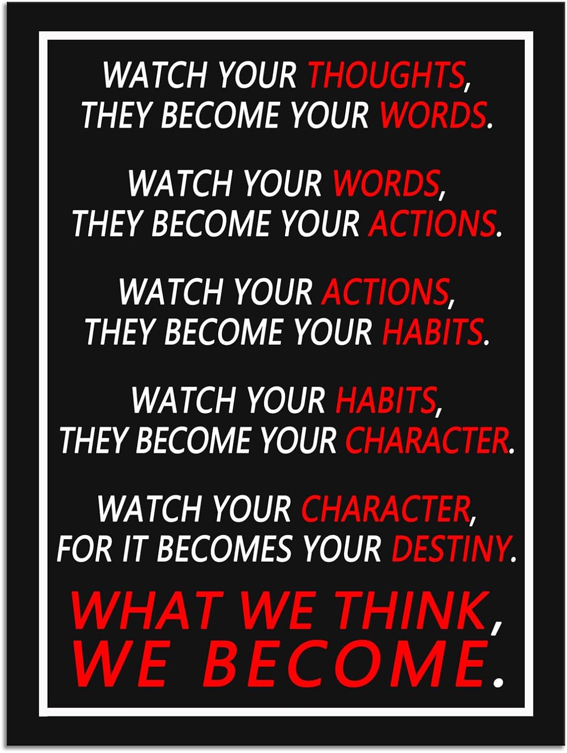 Watch Your Thoughts Motivational Canvas Print Wall Art Inspirational Picture Painting Inspiring Entrepreneurs Poster Modern Home Living Room Classroom Office Wall Decor Artwork [30''Wx 40''H]