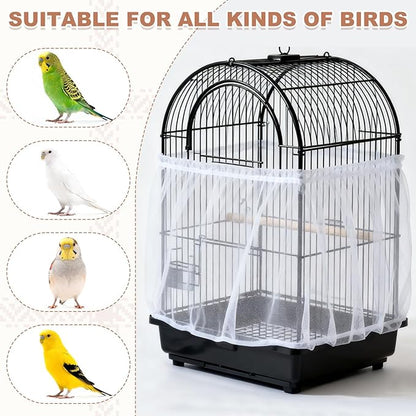 Bird Cage Seed Catcher, Bird Cage Net Cover Seeds Guard, Universal Birdcage Accessories, White, Circumference 55.1"-70.9", Height 11.8" for Parrot Cockatiel Enclosures