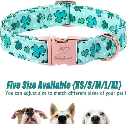 St. Patrick's Day Dog Collar for Large Dogs - Fresh Green Clover Dog Collars, Irish Shamrock Festival Pet Collars, Adjustable Heavy Duty Dogs Collar with Metal Buckle L