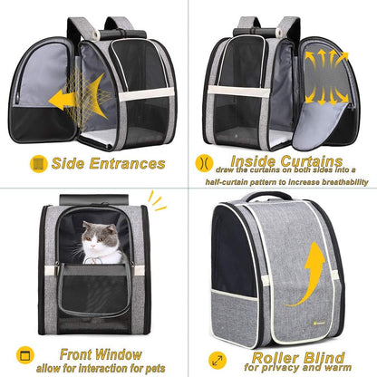 Texsens Pet Carrier Backpack with Window Blind for Small Cats Dogs, Ventilated Design, Safety Straps, Buckle Support, Collapsible, Designed for Travel, Hiking, Winter Outing, Outdoor, Go to Vet