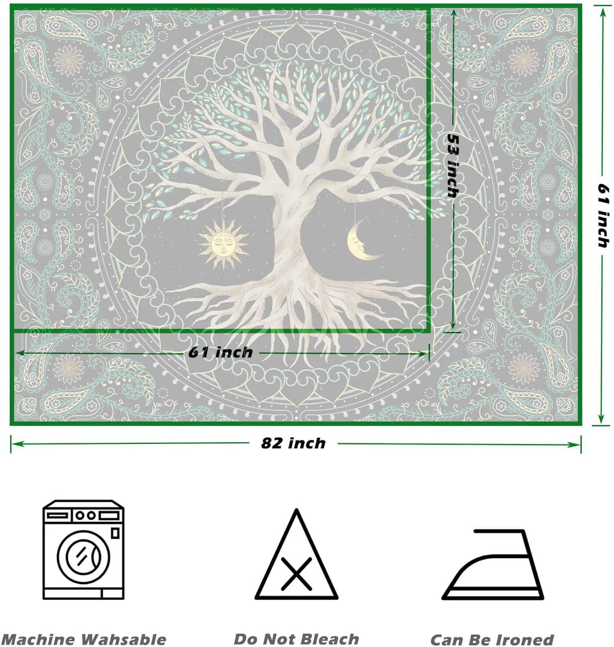 FORATER Tree of Life Wall Hanging - Aesthetic Sun and Moon Tapestry with Vintage Paisley Flowers (53 x 61 inches, Multicolor) for Bedroom, Living Room, Dorm