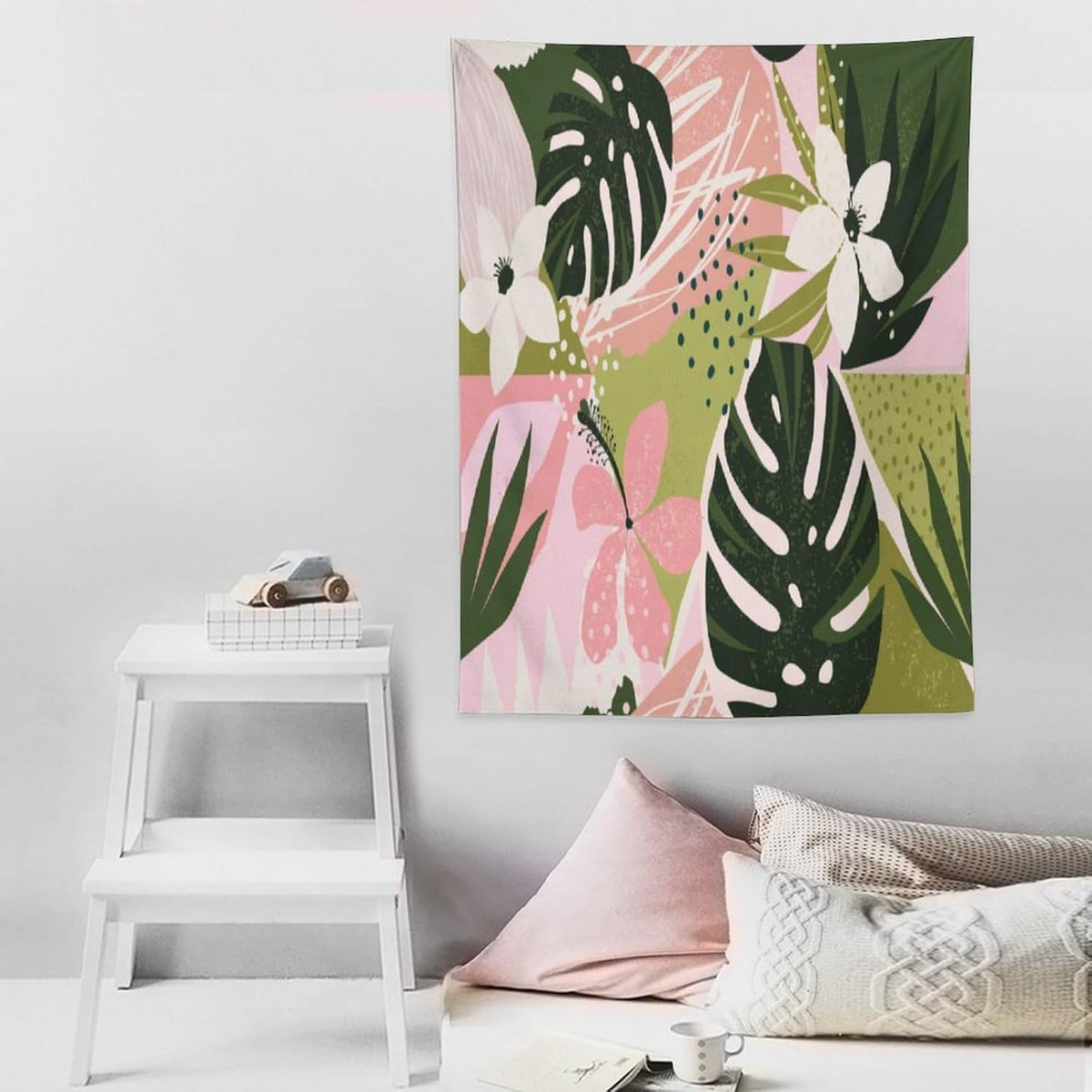 ICMOLYYENLO Tropical Green Plant Tapestry, Green Palm Leaves Natural Landscape Print Wall Tapestry for Bedroom Living Room Dormitory 60x60 Inch