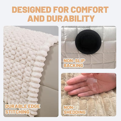 Waterproof Couch Cover for Dogs Washable,Nonslip Fuzzy Durable Pet Friendly | Soft Slipcovers for 3 Cushion Sofa Cover,Plush Thick Protector Fits Mat Bed Leather & Fabric Couches (Beige 27.6"x70.9")