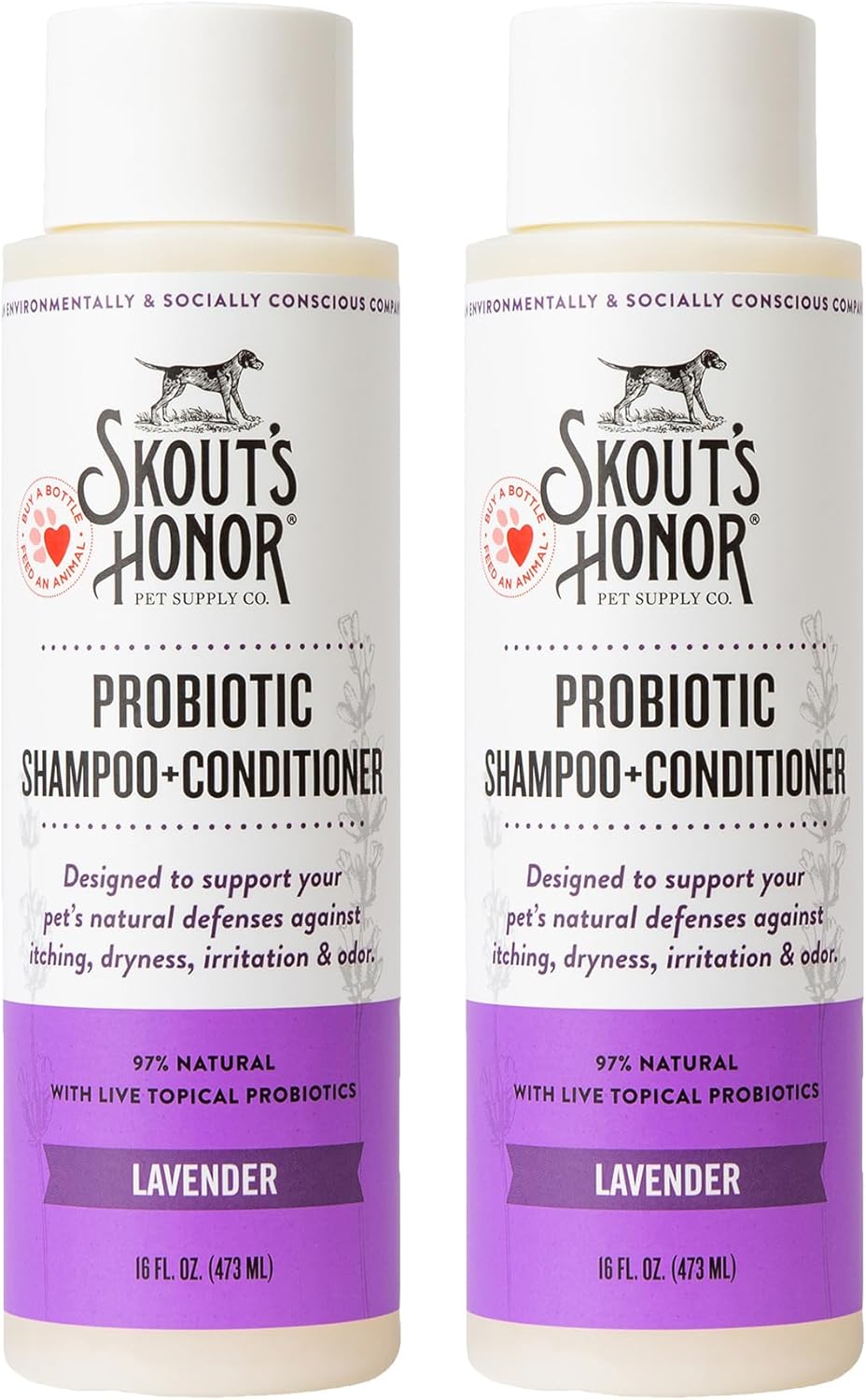 Skout's Honor Probiotic Dog Shampoo & Conditioner with Avocado Oil & Omega-3s, 97% Natural, Paraben & Sulfate-Free, Cruelty-Free, 16oz, Lavender, 2-Pack