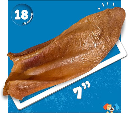 Jack&Pup Natural Half Pig Ears for Dogs Large, Pigs Ears for Dogs - Premium Dog Ear Treat - Dog Chew Treats for Large and Small Breeds (18 Pack)