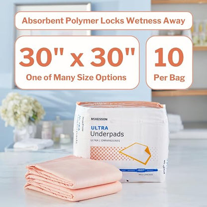 McKesson Ultra Underpads, Heavy Absorbency, Elderly, 30 x 30 in, 10 ct | Disposable Chux for Adults, and Baby, Pee Pads, Incontinence Bed Pads