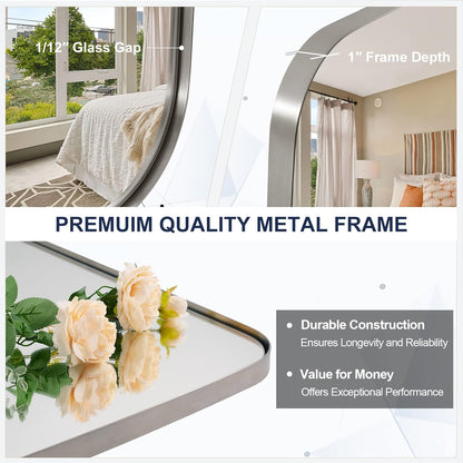 ANDY STAR Brushed Nickel Bathroom Mirror, Large 24x36’’ Brushed Nickel Metal Framed Oblong Wall Mirror, Modern Nickel Oval Vanity Mirror