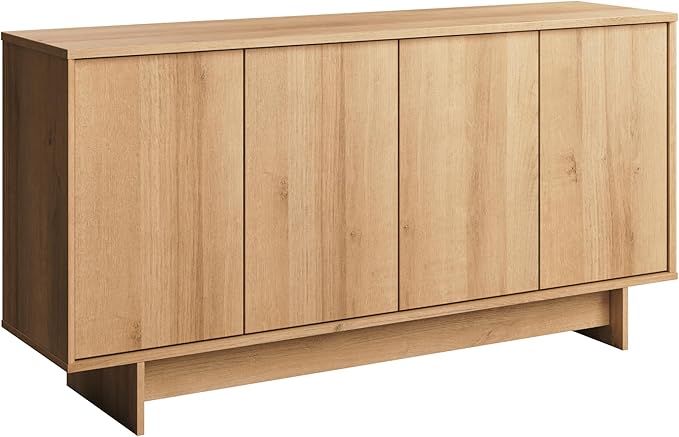 Prepac Natural Oak Finnley Sideboard Cabinet Buffet Cabinet with Storage Accent Cabinet for Living Room, Kitchen, Entryway Cabinet with Adjustable Shelves Push Latch System 16" D x 61.5" W x 30.75" H