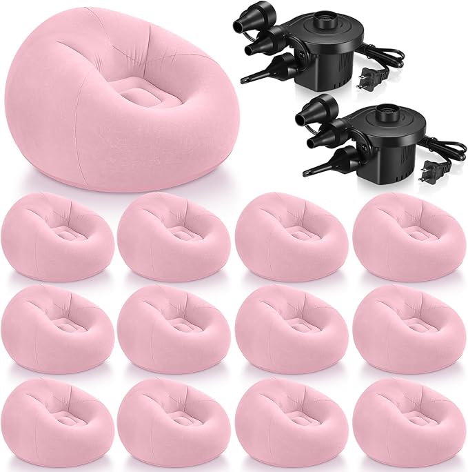 Realspring 12 Pcs Bean Bag Chairs for Adults Inflatable Chairs with Electric Air Pump,Blow up Couch Folding Portable Inflatable Couch Lazy Sofa for Reading Living Room Camping (Pink)