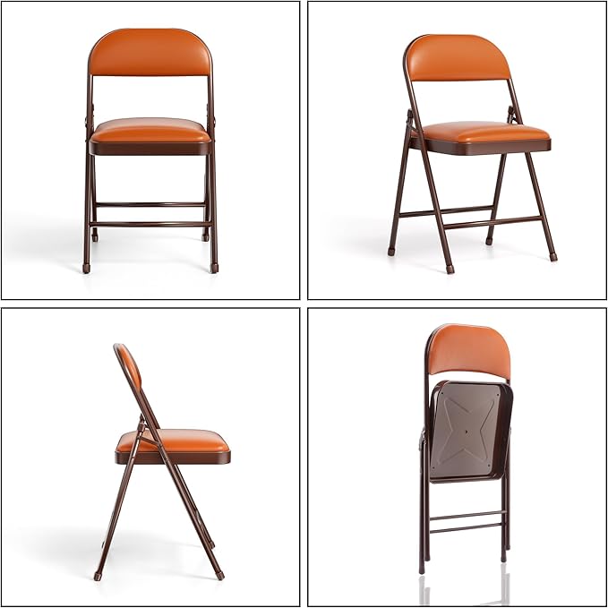 SKOK 4 Pack Padded Folding Chairs with Upholstered Cushion & Back, Padded Seats for Indoor & Outdoor, Portable Stackable Commercial Foldable Chairs w/Metal Frame for Events, Wedding Party