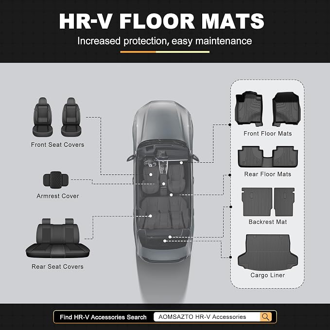 Floor Mats & Cargo Mat Fit for Honda HR-V 2023-2027 & Acura ADX 2025 2026 | All Weather Floor Mats Trunk Cargo Liner with Backrest Protectors Custom Fit for Honda HRV Sport/LX/EX-L