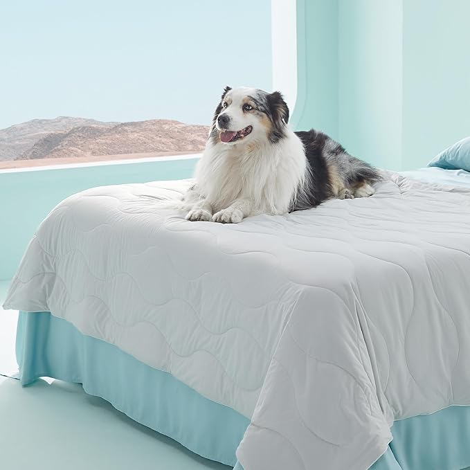 Bedsure Premium Cooling Dog Blankets for Bed - Q-MAX>0.5, Breathable Summer Washable Cold Pet Mat, Soft Durable Self Cooling Dog Mat for Hot Weather, Pearl Grey, 60x80
