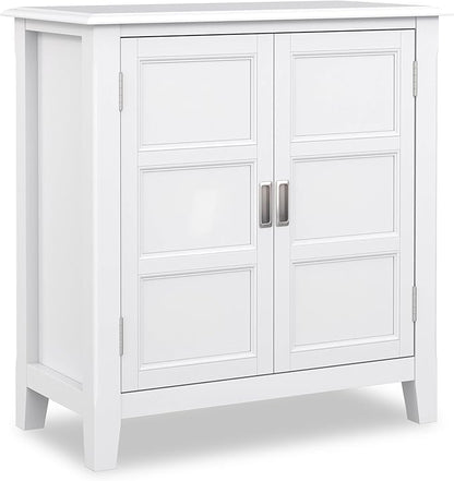 SIMPLIHOME Burlington SOLID WOOD 30 inch Wide Transitional Low Storage Cabinet in White for the Living Room, Entryway and Family Room