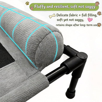 Raised Dog Beds for Small Dogs, Cooling Indoor Outdoor Elevated Bolster Dog Cot Hammock with Metal Frame Breathable Mesh, Portable Dog Sofa Camping Dog Bed (23.62" L x 15.75" W x 5.91" H)
