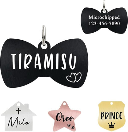 Ultra Joys Cat ID Tag Personalized Pet Tags, Durable Stainless Steel Small Pet Mini Dog Cat Tag Lightweight - Bowtie Tag in Black