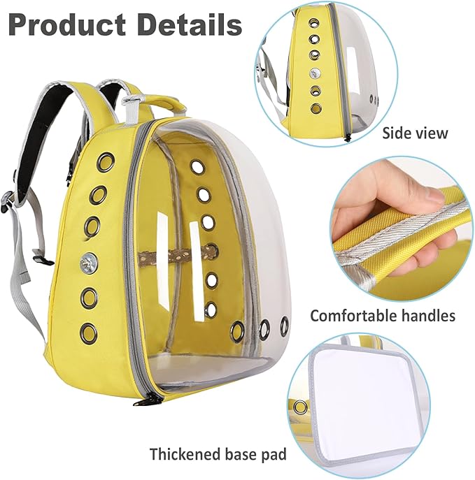 Bird Carrier Backpack with Wood Perch, Transparent Bird Travel Cage, Portable Pet Carrier Backpack, Breathable Hangbag for Vet Transport Camping Hiking (Black)