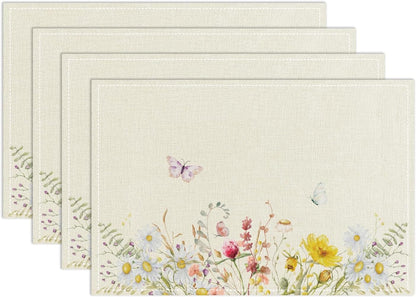Wildflowers Placemats Set of 4, Floral Table Mat for Home Kitchen, Restaurants, Outdoor Linen Washable Place Mats 12x18 inch Party Event Dining Decoration-11
