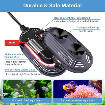 hygger Small Aquarium Heater, 150W Submersible Betta Fish Tank Heater with Adjustable Temperature External Controller, Turtle Heater with LED Display for up to 25 Gallon Tanks