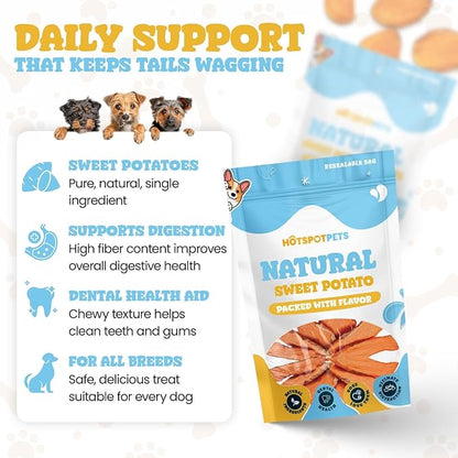 hotspot pets Dehydrated Sweet Potato Dog Treats (2 Pound Bag)- All Natural Rawhide Free, Grain-Free, & High in Fiber- Ideal for Small to Large Dogs - Perfect Dog Chews for Training, or Treat