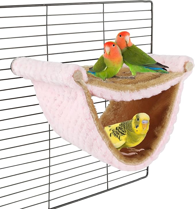 BWOGUE Winter Warm Bird Nest Bed Hanging Hammock Snuggle Hut Parrot House Tent Toy Bird Cage Perch for Parakeet Budgies Cockatiels Lovebird Cockatoo Finch Hamster Chinchilla Guinea Pig(Medium, Pink)