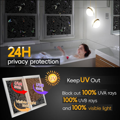 Total Blackout Window Privacy Film Decorative Static Cling with Tools, Room Darkening Window Tint for Home, Black Out Window Cover Replacement Window Curtains Window Blinds,45.2" by 78.74"