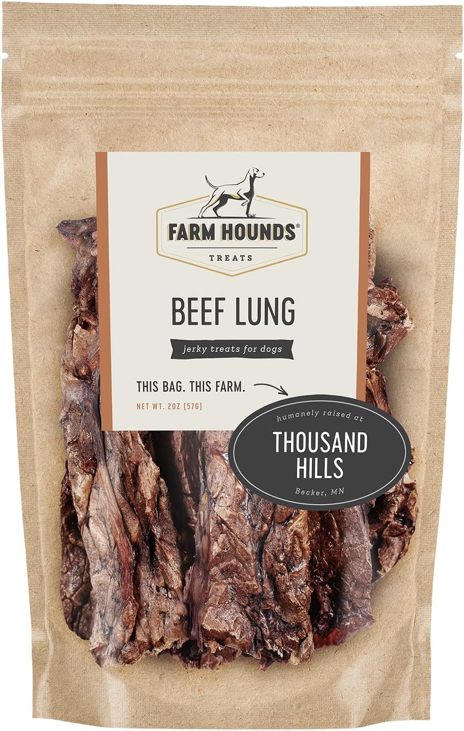 Farm Hounds - Beef Lung - Premium Natural Beef Lung Jerky for Dogs - Made from 100% Humanely Raised Cattle - Organ Treat - Great for Training & Treats - No Added Fillers - Made in USA - 2 oz - 1 Pack