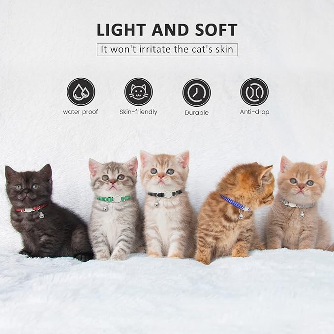 5 Pack Reflective-Breakaway Cat Collars with Bells,Adjustable Small Cat Collar,Ideal for Girl Cats Male Cats Kittens Puppies,Pet Supplies Stuff Accessories 7.9" - 13" (5 Classic Colors)