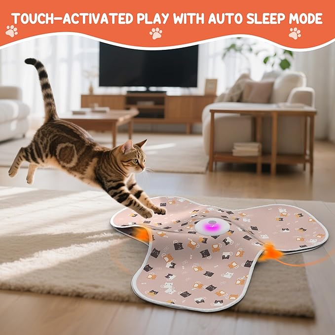 ‌‌Interactive Cat Toys for Indoor Cats‌ Adult‌ with Feather Tail Switchable Mouse Sounds, ‌Kitten Enrichment Toys‌ for Hunting Self Play, Automatic Rechargeable Quiet Game to Bored (Pink)