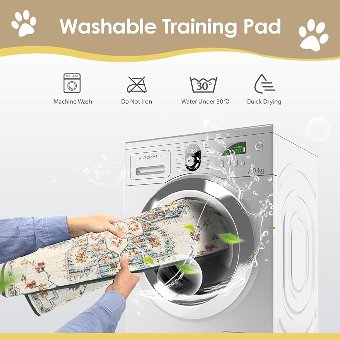 SCLOSE Washable Pee Pad for Dogs Extra Large, 72" x 72" Reusable Puppy Pads Waterproof Dog Rugs, Super Absorbent, Leakproof, Dog Crate Pad, Playpen Mat, Whelping Pads, White Medallion