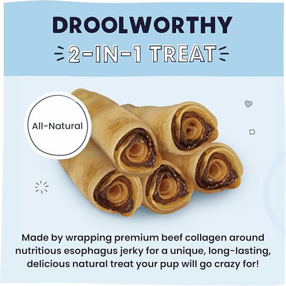 Pawstruck 2-in-1 Collagen Wrapped Jerky Natural Treats for Dogs - 5 Medium Rolls - Limited Ingredient Grain Free for Small, Medium, and Large Dogs