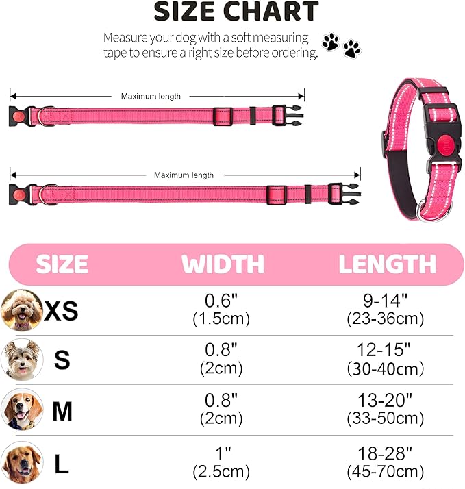 2 Pack Reflective Dog Collars for Medium Large and Small Breed Dogs Male Female,Padded Soft Durable Nylon Neoprene Collar for Puppy Dogs Girl Boy with Quick Release Safety Buckle,Red Black,S