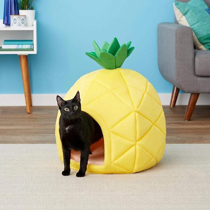 YML Pineapple Pet Bed House for Cat, Kittens, Dogs, and Pupppies, Medium, Yellow