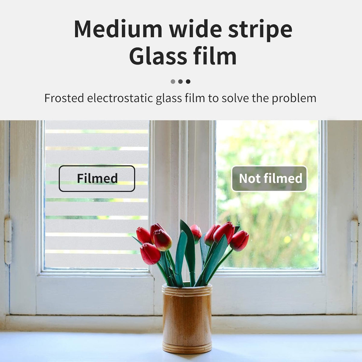 Window Privacy Film with Installation Tools, with Installation, Static Cling, Anti UV, Heat Control, Ideal for Home Shower Office Glass Door (Stripes Pattern, 35.4X157.4Inch)