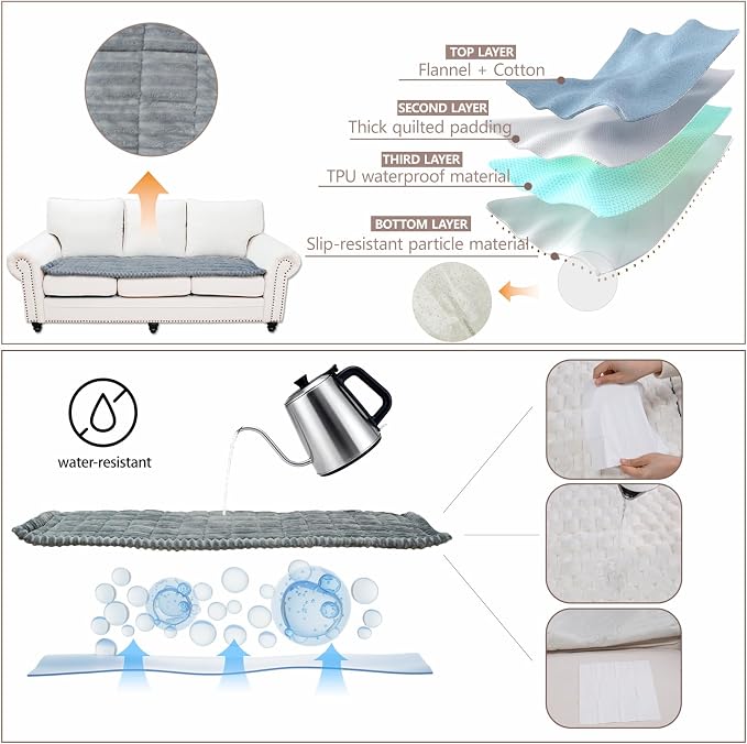 Waterproof Couch Cover for Dogs Washable,Nonslip Fuzzy Durable Pet Friendly | Soft Slipcovers for 3 Cushion Sofa Cover,Plush Thick Protector Fits Mat Bed Leather & Fabric Couches (Light Grey 27.6"x70.9")