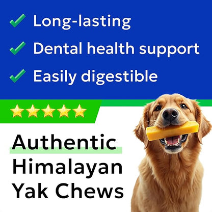 BARK&SPARK Yak Cheese Himalayan Dog Chews - 100% Natural & Long Lasting Dog Treats, Yak Milk Chews for Small, Medium & Large Dogs, Lactose & Gluten Free Dental Sticks, Healthy & Safe (4 Large Chews)