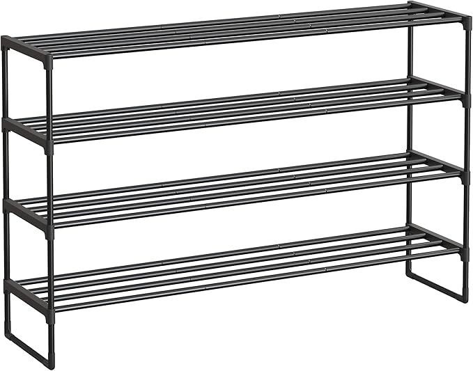 SONGMICS Shoe Rack, 4-Tier Shoe Organizer, Metal Storage Shelf, Upright or Upside Down, for 25-30 Pairs, Stackable, for Entryway, 11.8 x 46.1 x 29.5 Inches, Black ULSA034B01