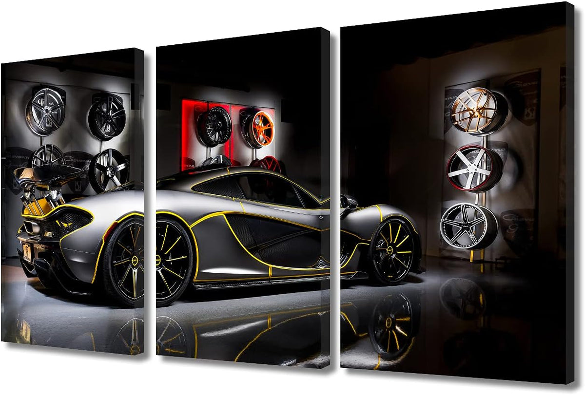 Art Work for Home Walls Sports Car Painting Pictures Canvas Artwork Home Decorations for Living Room Bedroom Giclee Wooden Frame Stretched Ready to Hang Posters and Prints - 12 x 24 inch x 3 Panels