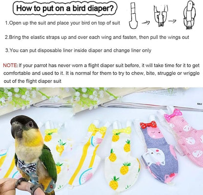 Diaper Flight Suite Liners for Birds Protective Nappy with Waterproof Inner Layer Cute Urine Wet Suit for Parrot Macaw African Budgies Conure Monk Parakeet (XS,Yellow)