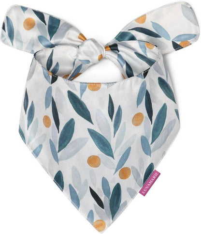 LunaMarie - Luxury Pet Birthday Bandanas -Premium & Silky Poly Fabric | 100% Handmade | Custom Shape Dual Layered (Green/Orange Floral, Medium)