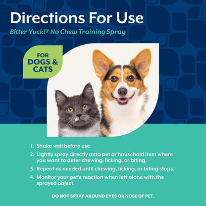 NaturVet Bitter Yuck! No Chew Spray for Dogs, Cats, and Horses Pet Training Spray, Liquid, Made in The USA, 8 Ounce
